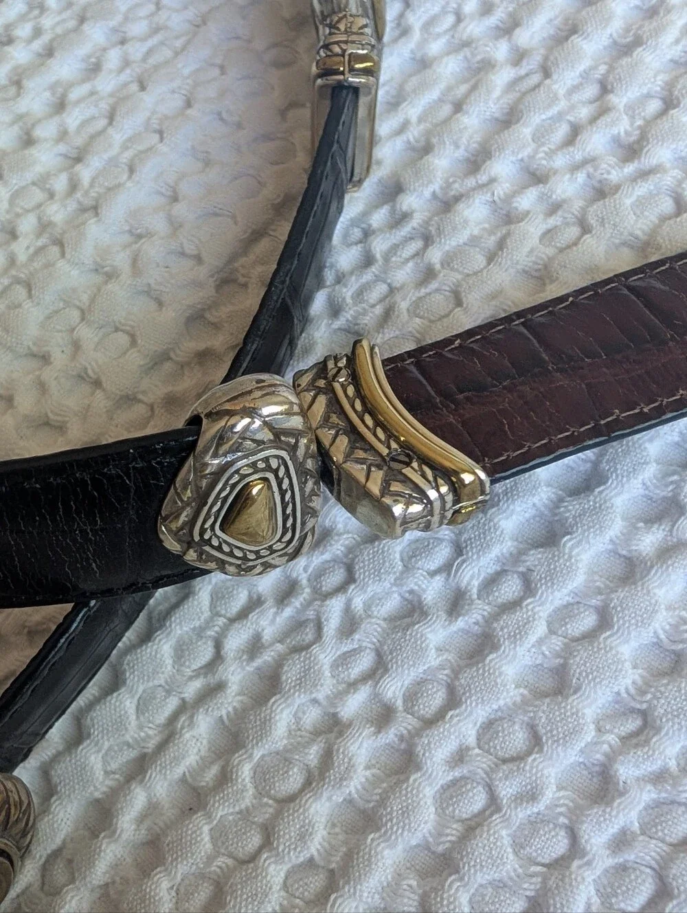 Vintage BRIGHTON Marcus Two Tone Croc Leather Belt Heart Concho 40210 Size 32
